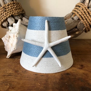 Sky Blue Striped Jute Lampshade: Beach House Chandelier Decor