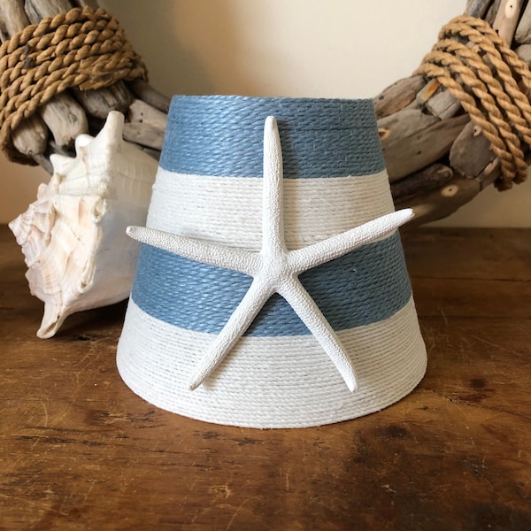 Beach House Decor Sky Blue and White Striped Jute Wrapped Chandelier Lampshade ,Beach Decor, Beach Lampshade
