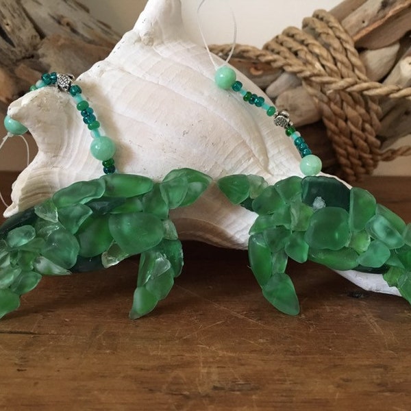 Beach Glass Sea Turtle Ornament, Beach Christmas, Beach Decor, Sea glass Decor, Sea Turtle Decor, Summertime Decor