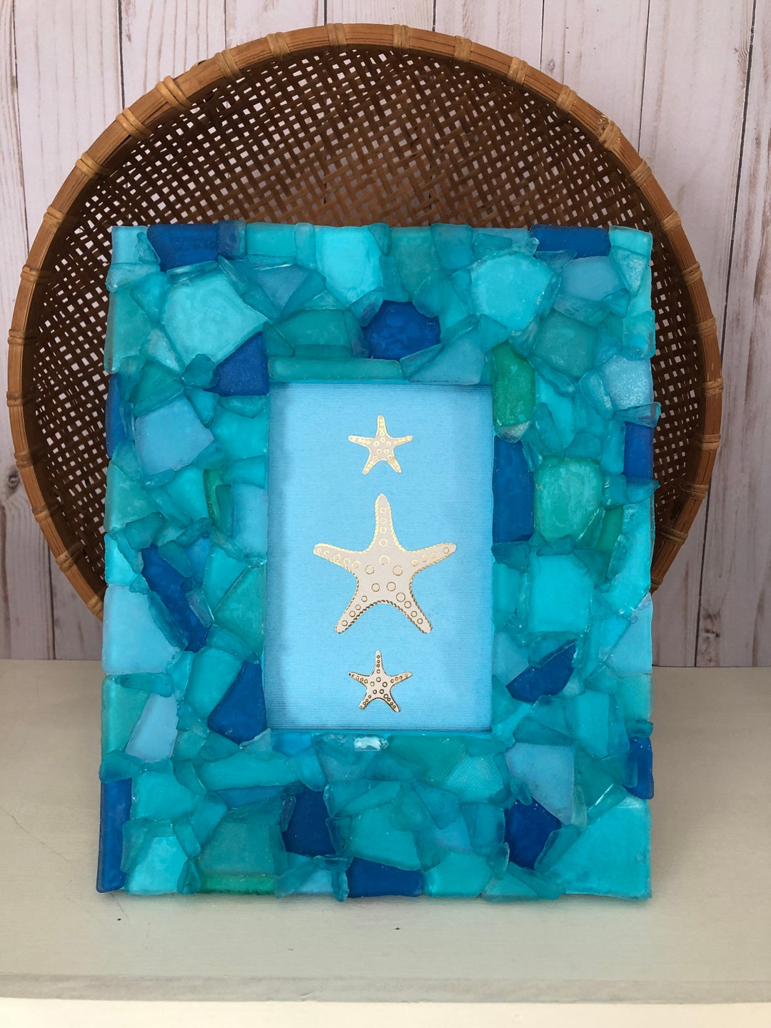 Caribbean Blues Beach Glass Frame Beach Glass Decor Beach Etsy
