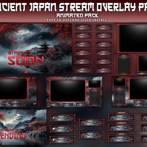 Ancient Japan Animated Stream Pack | Samurai Red Twitch Overlay Bundle
