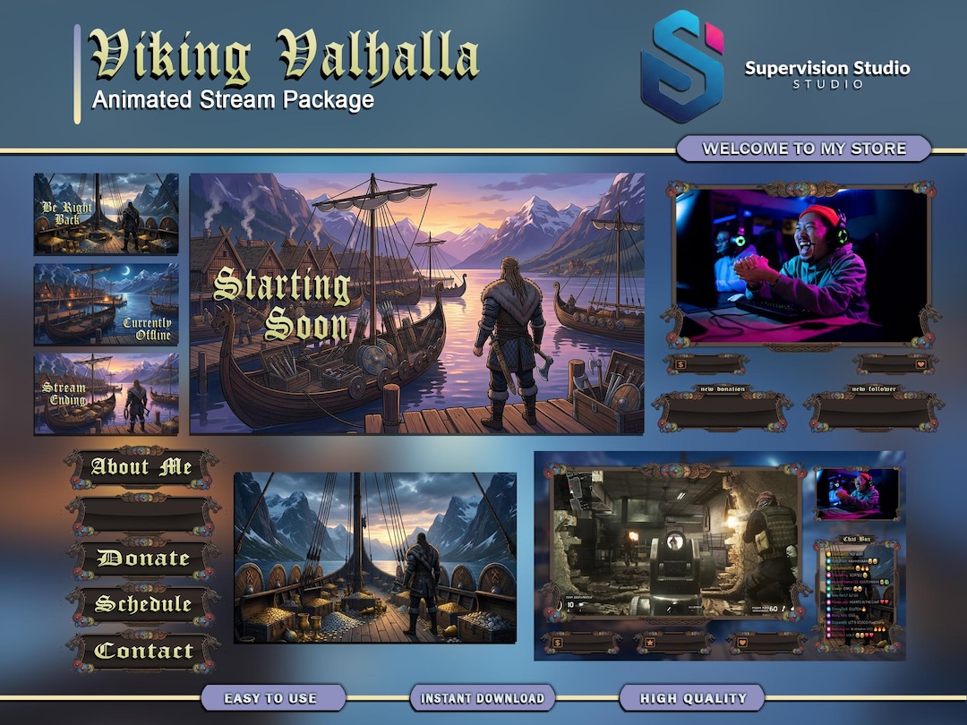 Valhalla Animation Animated Viking Stream Package | Valhalla Twitch Overlay Bundle | Norse ...