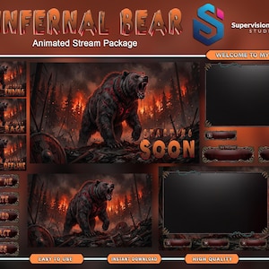 Animated Bear Stream Package | Viking Battleground Twitch Overlay | Dark Fantasy Fire & Blood