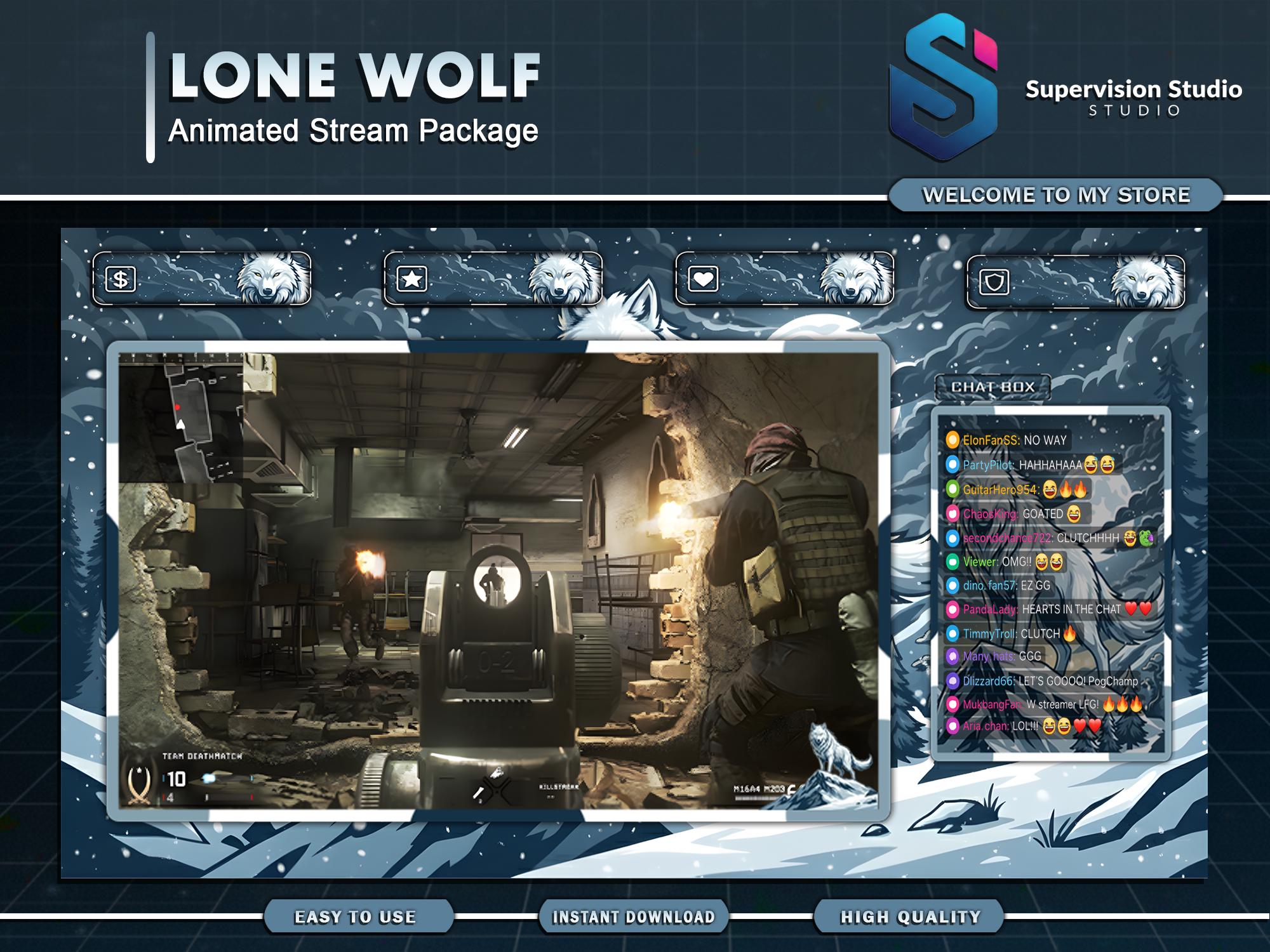 Lone Wolf Animated Twitch Overlay Package | Winter Mountain & Blue Ice ...