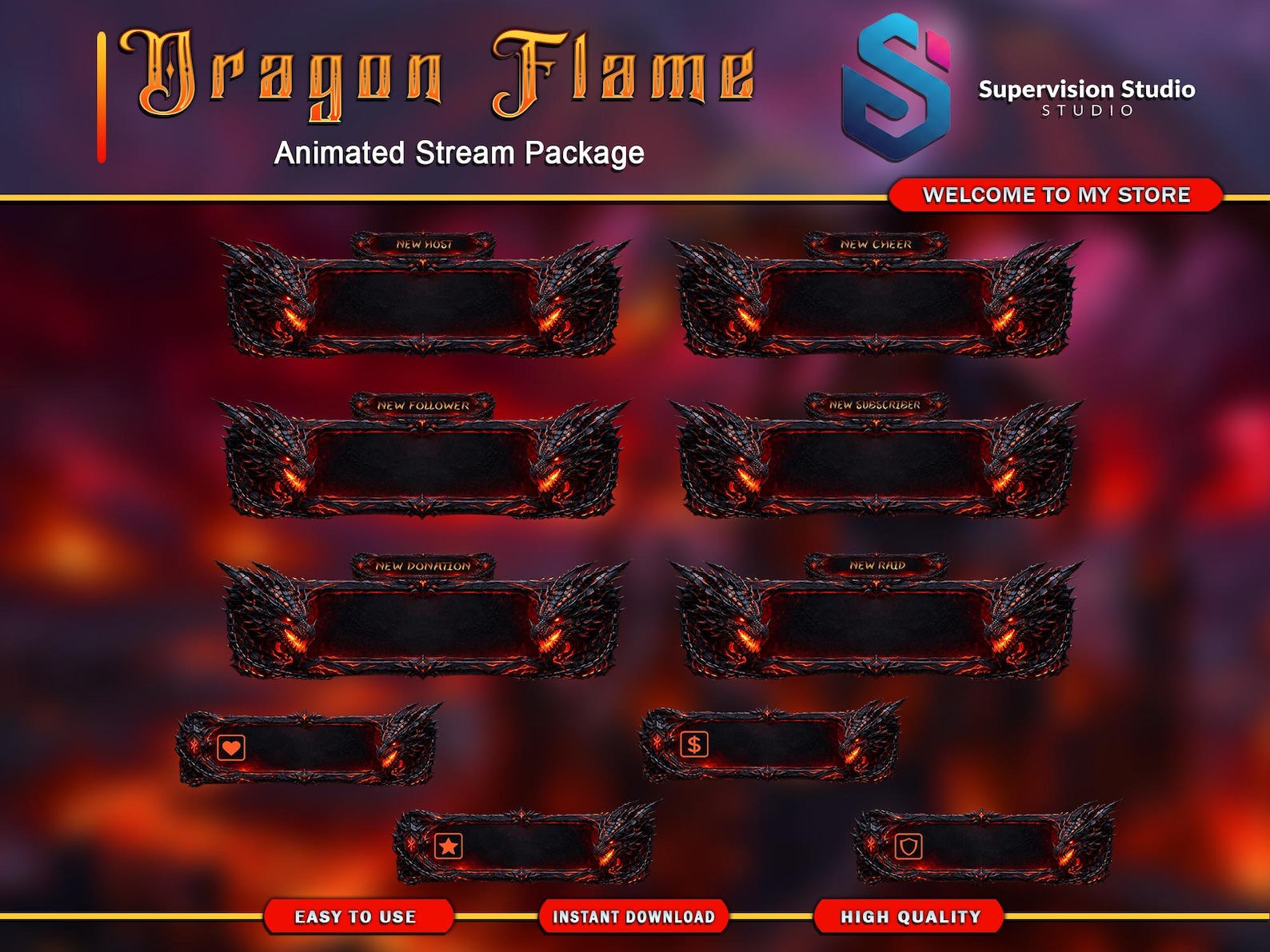 Dark Dragon Twitch Overlay Bundle | Fantasy Fire Stream Package ...