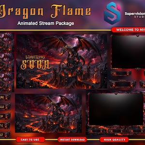 Dark Dragon Twitch Overlay Bundle | Fantasy Fire Stream Package | Gothic Gaming Streamer Kit