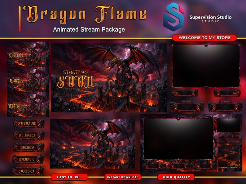 Dark Dragon Twitch Overlay Bundle | Fantasy Fire Stream Package ...