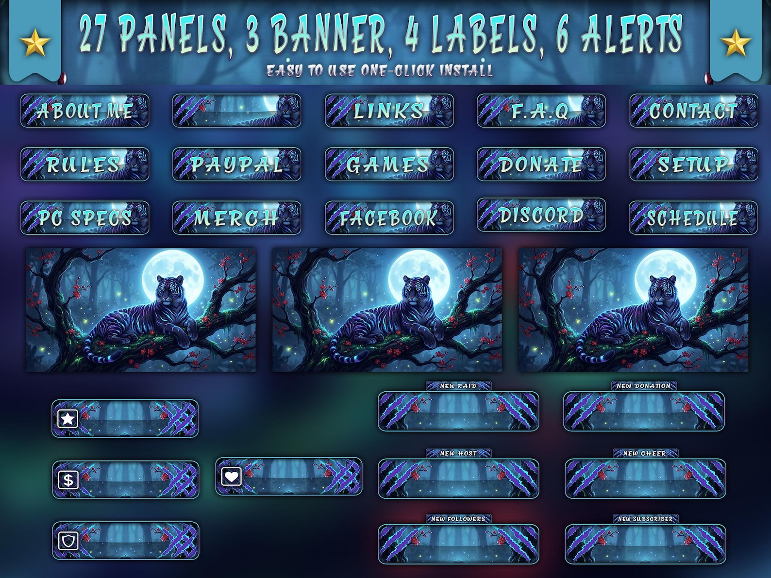 Tiger Rip Overlay Animated Blue Tiger Twitch Overlay | Mystical Moon Sakura Theme | Full ...