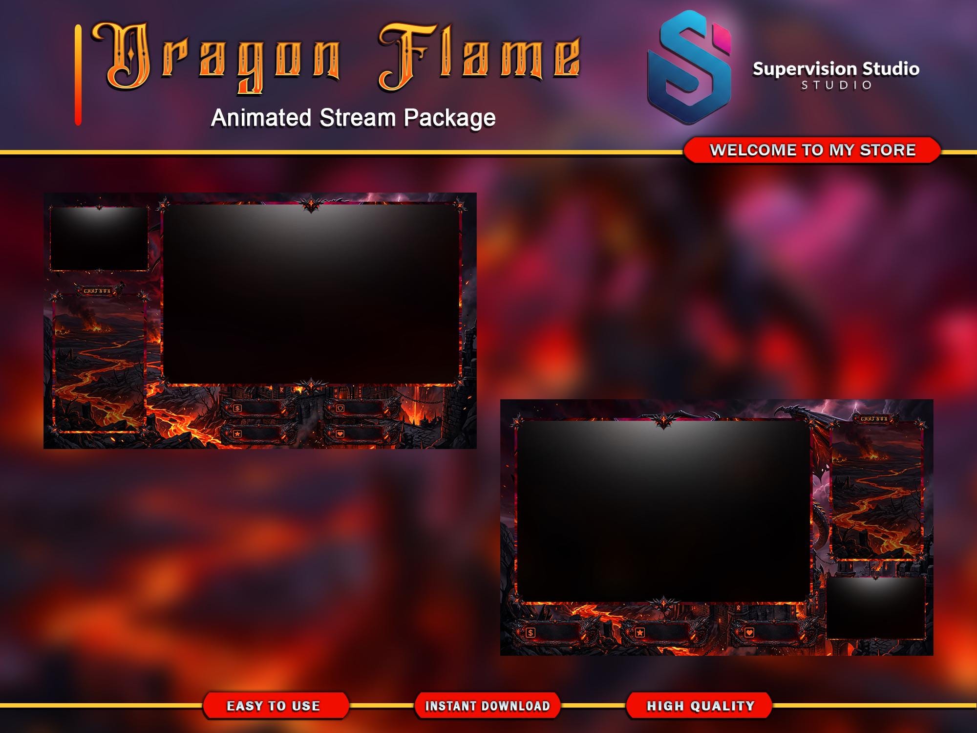 Dark Dragon Twitch Overlay Bundle | Fantasy Fire Stream Package ...