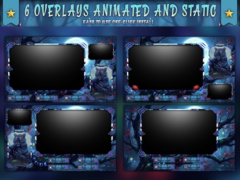 Tiger Rip Overlay Animated Blue Tiger Twitch Overlay | Mystical Moon Sakura Theme | Full ...