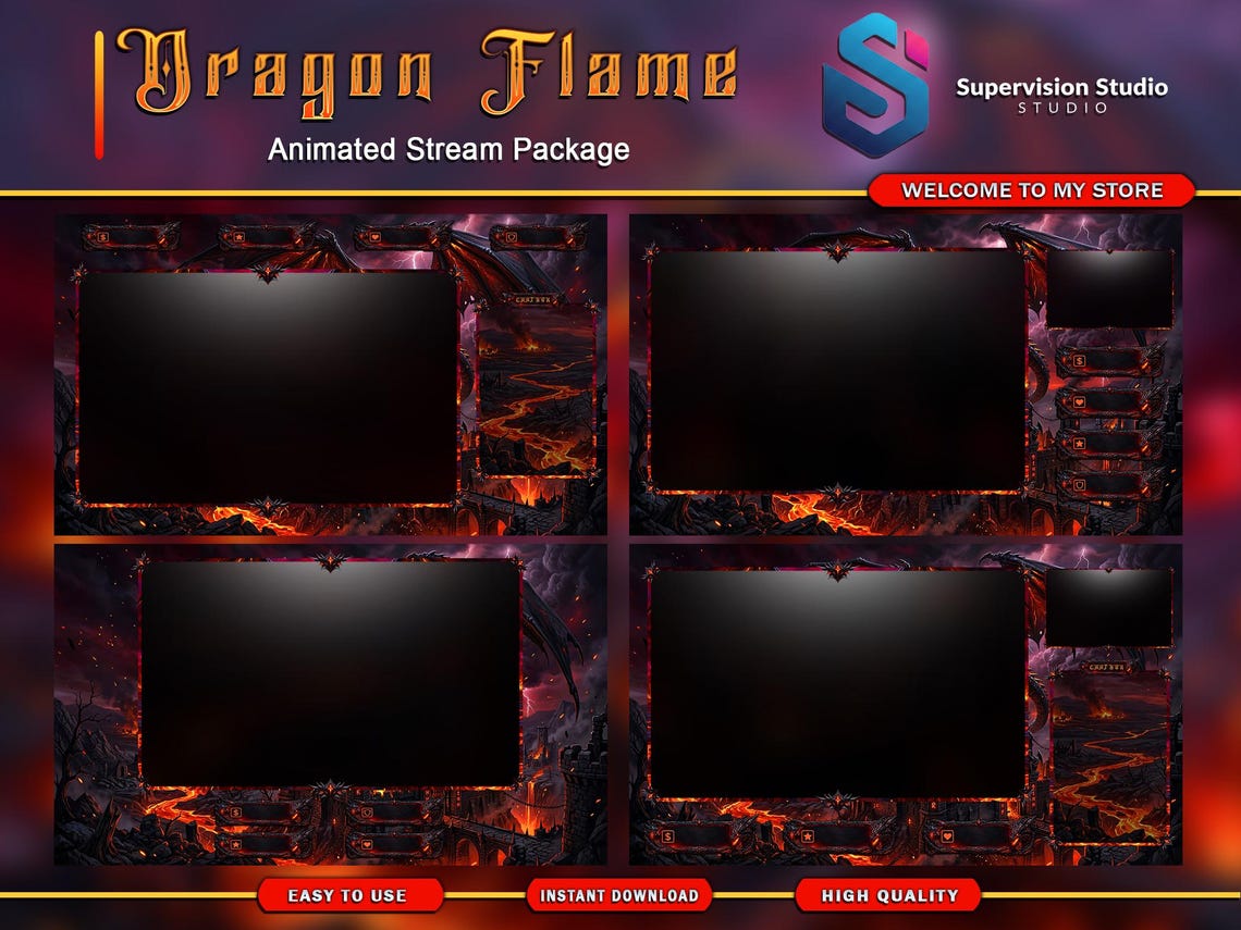 Dark Dragon Twitch Overlay Bundle | Fantasy Fire Stream Package ...