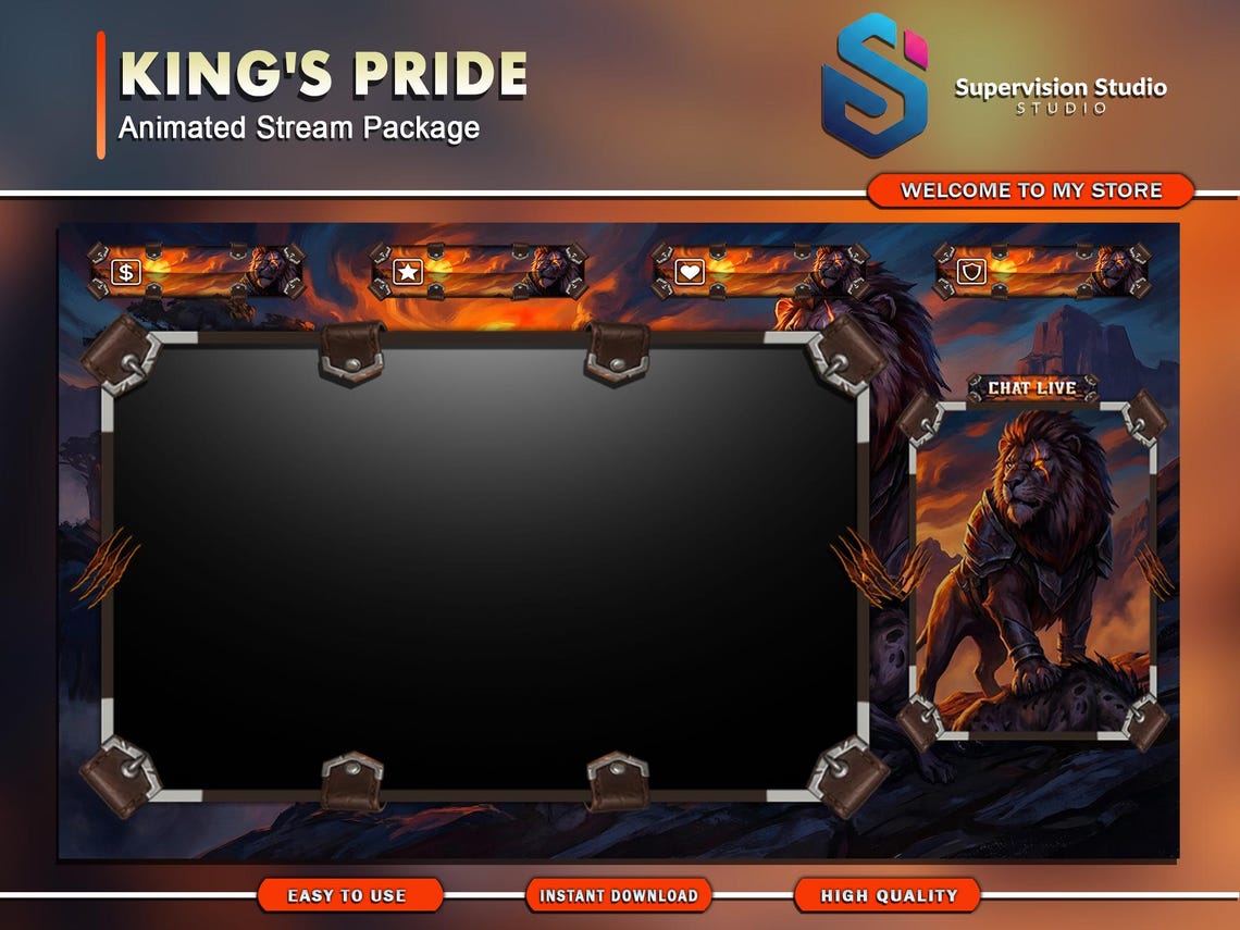 Animated Lion Twitch Overlay Package | King's Pride Stream Pack ...