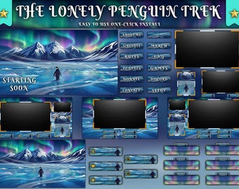 Animated Penguin Twitch Overlay Package - Lofi Winter Stream Bundle - Blue Snow Theme OBS