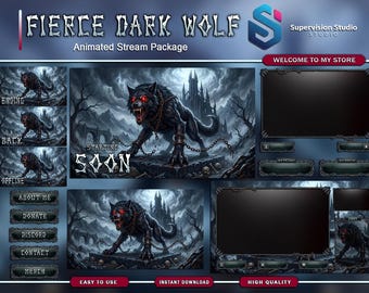 Animated Fierce Dark Wolf Stream Package | Menacing Gothic Twitch Overlay | Dark Fantasy Pack