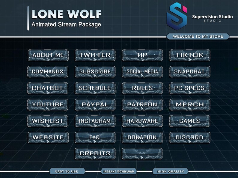 Lone Wolf Animated Twitch Overlay Package | Winter Mountain & Blue Ice ...
