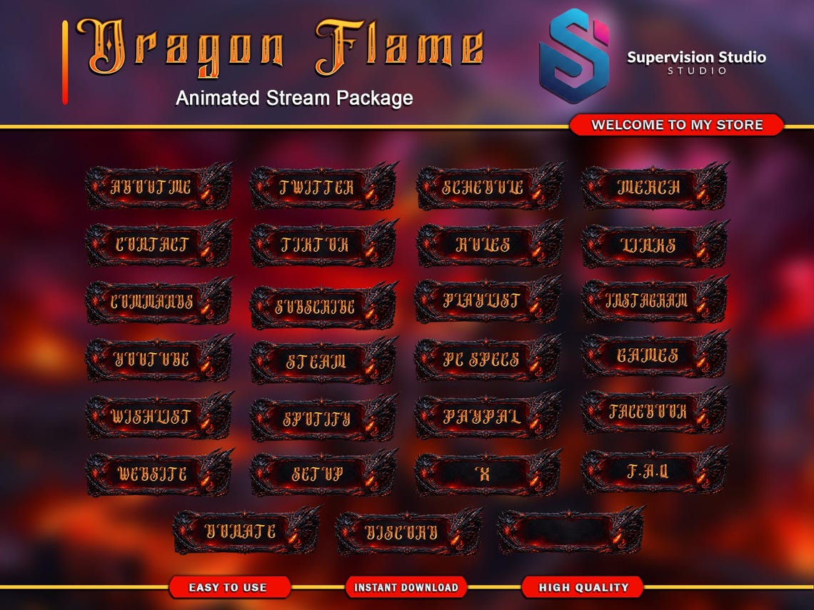 Dark Dragon Twitch Overlay Bundle | Fantasy Fire Stream Package ...
