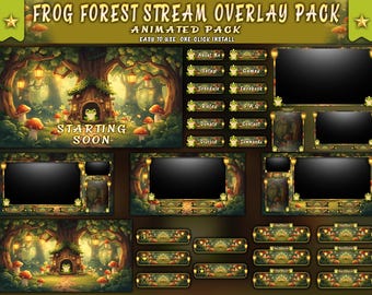 Frog Forest Stream Overlay Pack | Animated Twitch Screens, Panels & Alerts