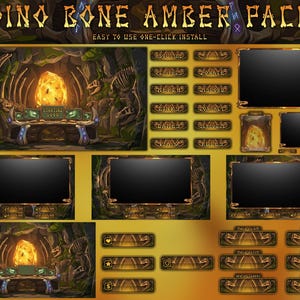 Animated Dinosaur Twitch Overlay - Prehistoric Cave & Amber Theme - Jurassic Fossil Stream Pack for OBS