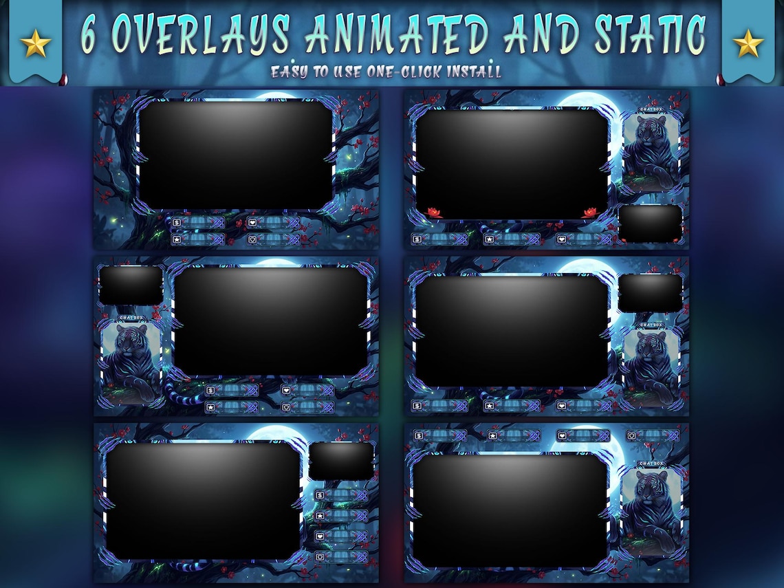 Tiger Rip Overlay Animated Blue Tiger Twitch Overlay | Mystical Moon Sakura Theme | Full ...