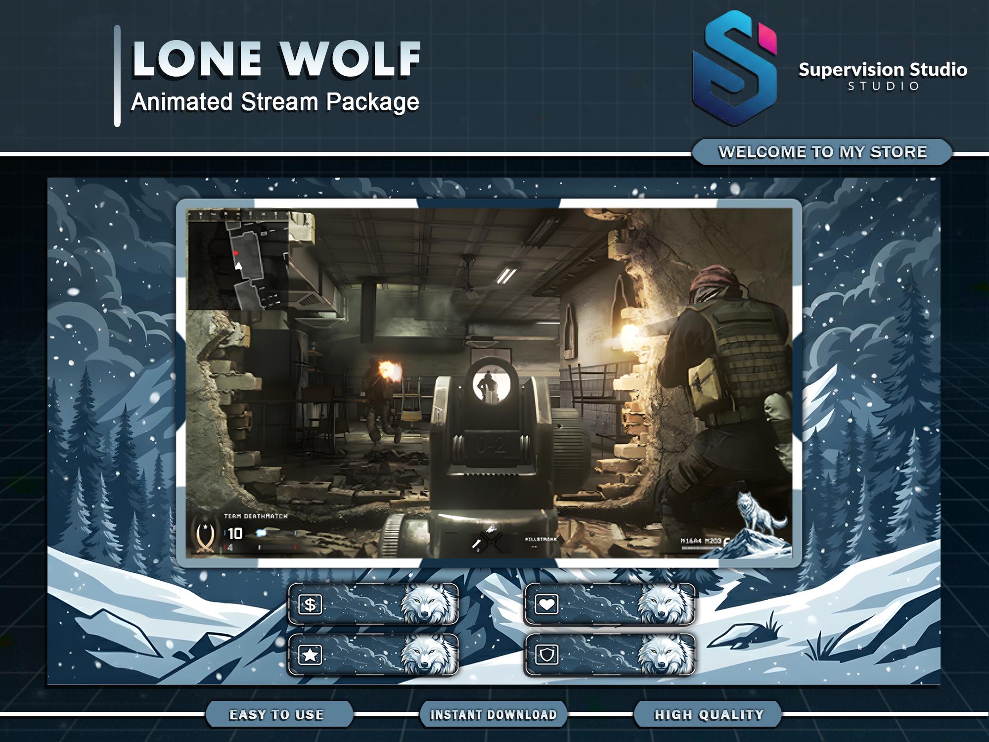 Lone Wolf Animated Twitch Overlay Package | Winter Mountain & Blue Ice ...