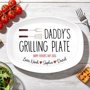 Assiette à griller personnalisée pour papa, plateau de service personnalisé, cadeau de fête des pères, cadeau d'un enfant pour un amateur de barbecue, cadeau d'un amateur de grillades