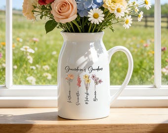 Jarrón de flores de nacimiento personalizado, maceta minimalista, jarrón de cerámica para el jardín de la abuela, regalo para el Día de la Madre