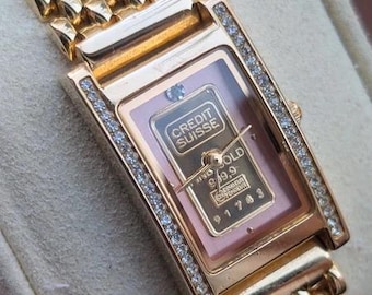 Credit Suisse 1g Fine Gold Ingot Watch Diamond-Cut Bezel