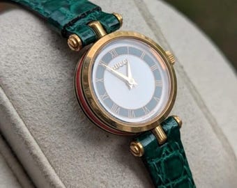 Reloj de mujer Vintage Green Sherry Line de Gucci, en caja.