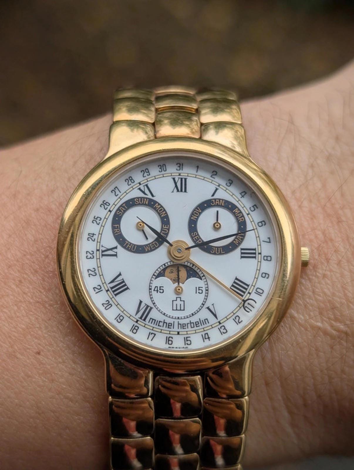 Michel Herbelin 18K Gold Plated Moonphase Watch Michel Herbelin Luna quartz watch silver dial bicolor  main image 2