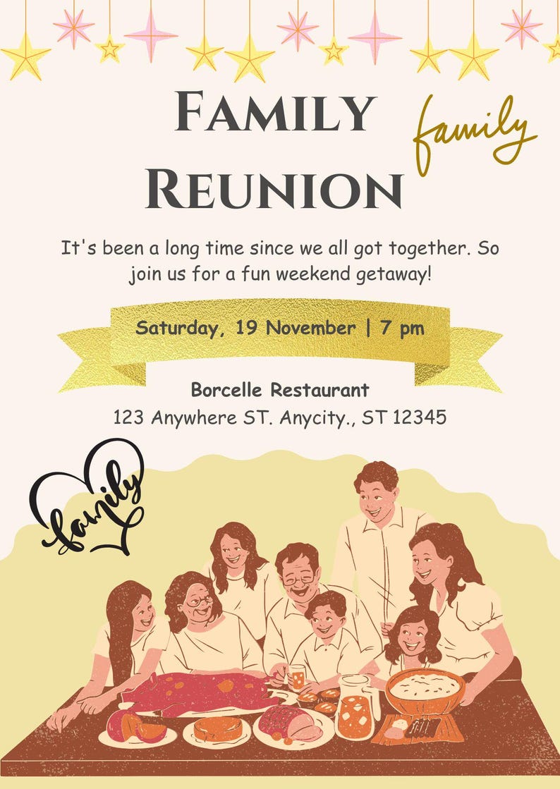 Family Reunion Invitation Template Editable Family Gathering Invite