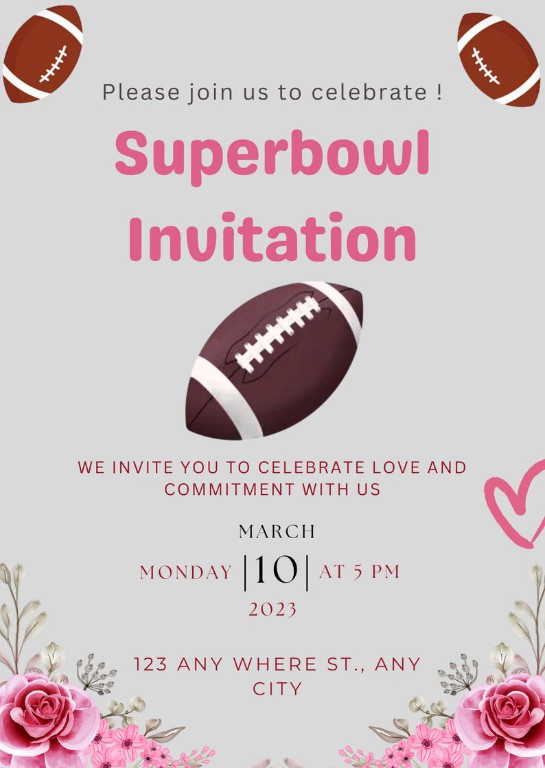 Editable Super Bowl 2025 Watch Party Invitation Digital Football Game