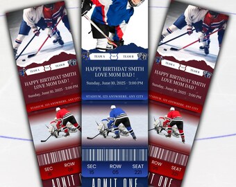 Plantilla editable de boleto de hockey, cupón de regalo personalizado (descarga instantánea)