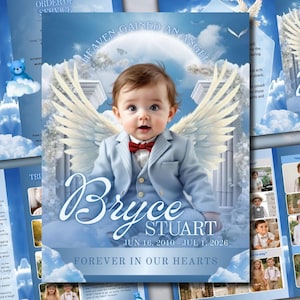 Light Blue Baby Boy Funeral Program Template, 8 Page Baby Memorial Canva, Child Celebration of Life, 11x17 Funeral Booklet