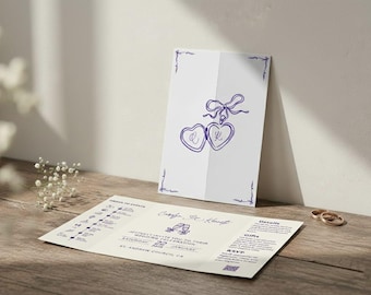 Whimsical Hand Drawn Wedding Invitation Template | Folded DIY Printable with QR Code