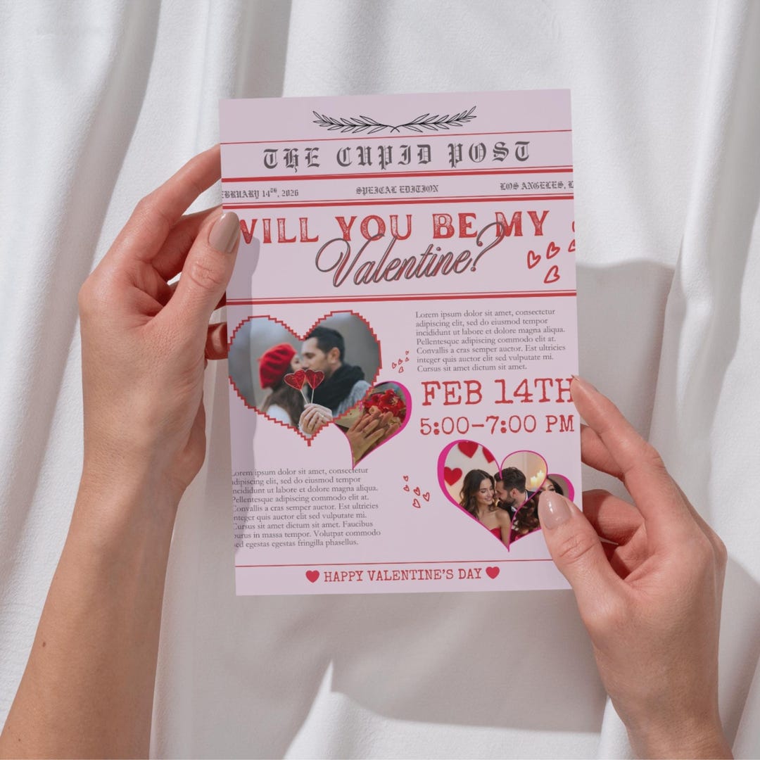 Editable Cupid Valentine Newspaper Template, Romantic Gift (digital ...