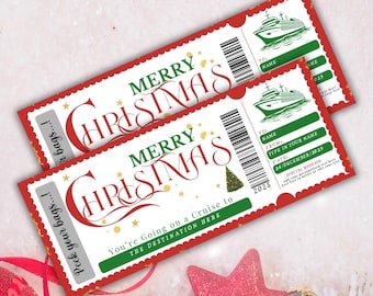 Editable Christmas Cruise Ticket, Surprise Vacation Reveal (Canva Download)