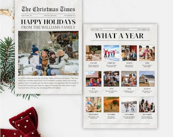 Newspaper Year in Review Holiday Card | Photo Collage Template (Digital)