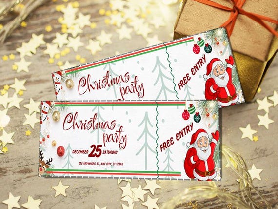 Editable Template Christmas Ticket | Christmas Invitation & Event Ticket | Holiday Party Invite, Concert Ticket, Christmas Printable Voucher