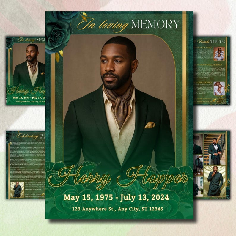 Green Roses Funeral Program Template, Celebration of Life, Obituary (8 ...