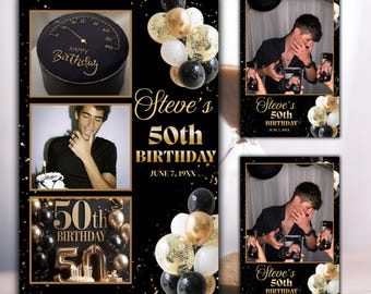 Gold & Black Balloons Photobooth Template | Birthday, Anniversary (Digital Download)