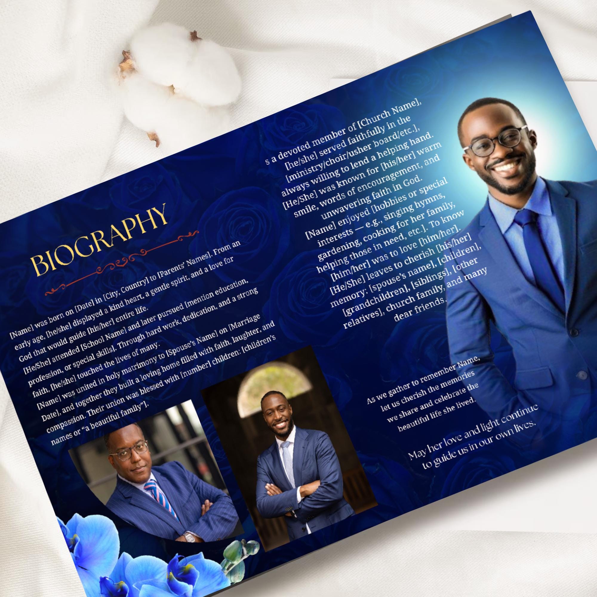 Blue Roses Funeral Program 8 Pages, Celebration of Life Obituary ...
