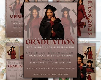Graduation Invitation Template, Editable Canva Flyer (Digital Download)