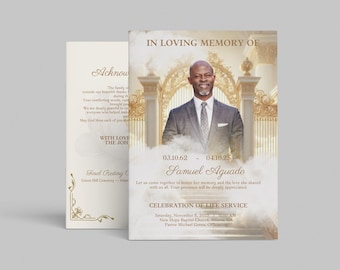 White and Gold Funeral Program Canva Template (8.5x11) (Digital Download)