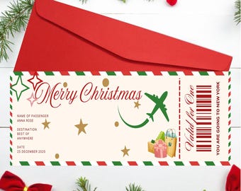 Editable Christmas Plane Ticket Template – Printable Boarding Pass (Digital Download)