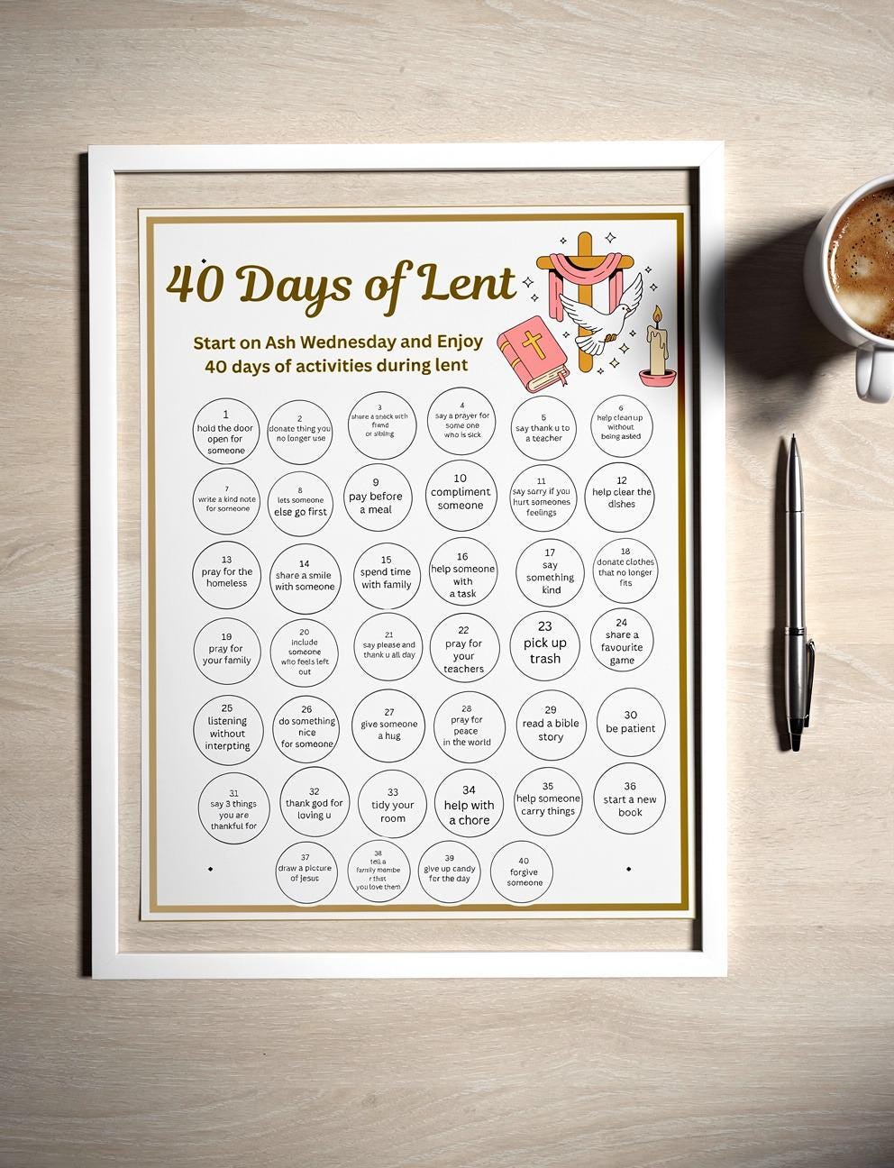 40 Days of Lent Countdown Calendar, Kids Lenten Activity (digital ...