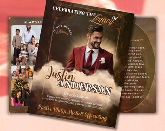 Plantilla de programa funerario de Maroon City / Memorial de 8 páginas (Descarga digital)