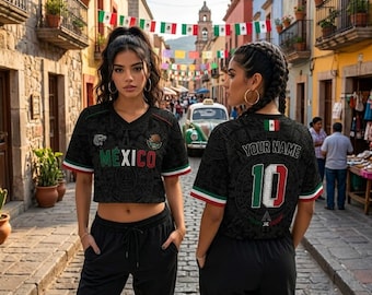 Custom Mexico Soccer Crop Top Jersey, Personalized Name Number Football Crop Tee, Bachelorette Party Outfit, Mexico Festival Shirt, Women