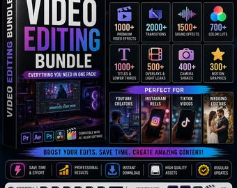 Video Editing Bundle: LUTs, Transitions, SFX, Titles (Digital Download)
