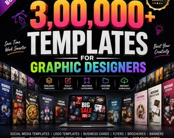 Paquete de más de 300.000 plantillas de diseño gráfico, redes sociales y logotipos (descarga digital).