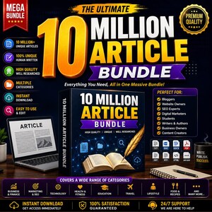 10 Million Article Bundle | PLR Blog Content, SEO Website Articles (Digital Download)